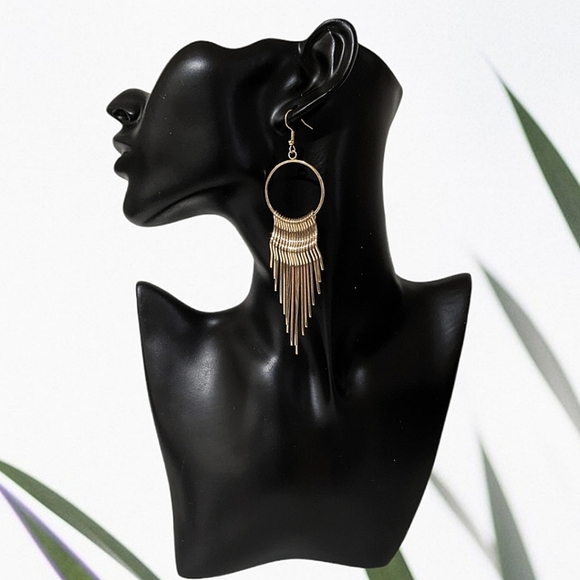 Gold Large Tassel Drop Earrings - Picture 2 of 6